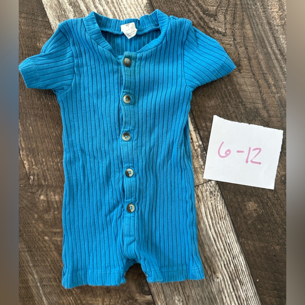 Kate Quinn Blue Ribbed Shortie Romper